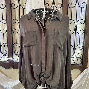 Pink Rose Olive Green Button-Down Shirt